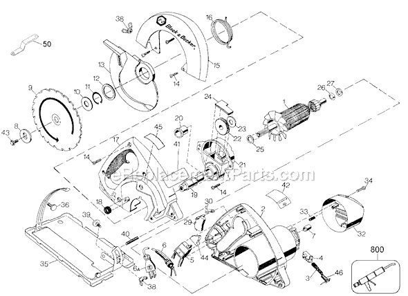 Page A Diagram and Parts List for 7300 Type 1 Black and Decker Circular Saw